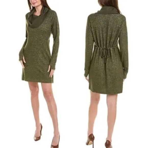 Cabi Dress Solace Heather Olive Fleece Knit - Picture 1 of 10